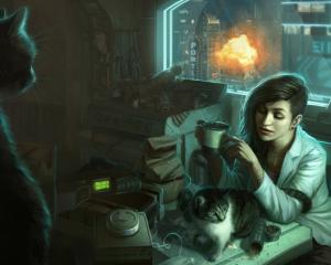 Cyberpunk, Futuristic, Woman, Cats wallpaper thumb