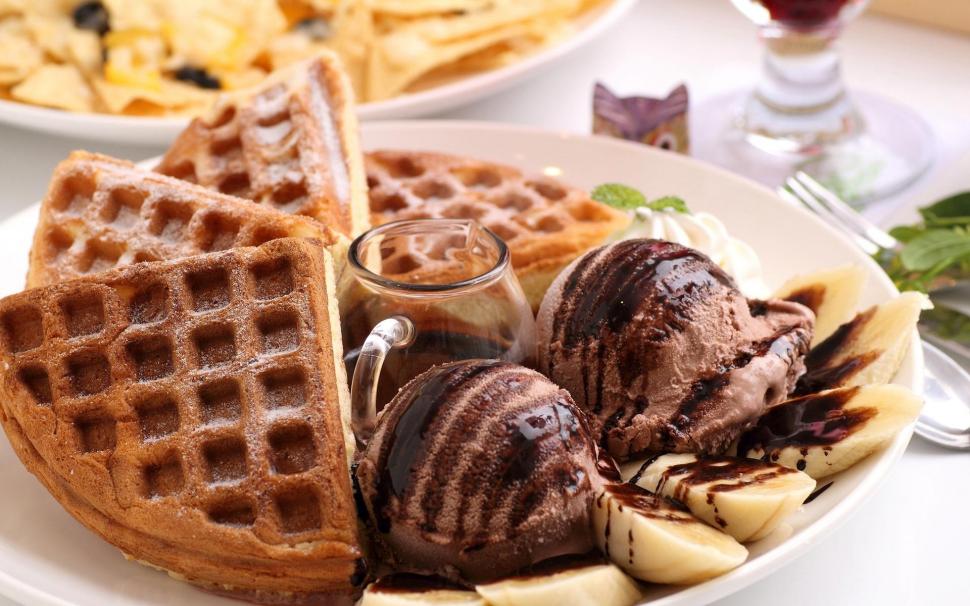 Waffle with chocolate ice cream wallpaper,photography HD wallpaper,1920x1200 HD wallpaper,ice cream HD wallpaper,banana HD wallpaper,waffle HD wallpaper,1920x1200 wallpaper