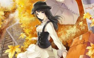 Art Girl Look Mood Umbrella Autumn Anime wallpaper thumb