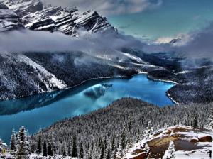 Lake Landscape Mountains Snow Winter Clouds Trees HD wallpaper thumb