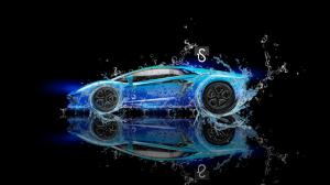 Lamborghini Aventador blue supercar, water splash, creative design wallpaper thumb