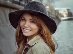 Anastasia Scheglova, Women, Model, Portrait, Hat, Smiling wallpaper thumb