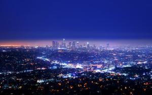 Los Angeles LA Buildings Skyscrapers Lights Night HD wallpaper thumb