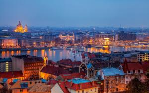 Budapest, Hungary, city, buildings, houses, river, Chain Bridge, night lights wallpaper thumb