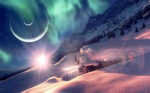 Planets Winter Sunrises and sunsets Snow Nature wallpaper thumb
