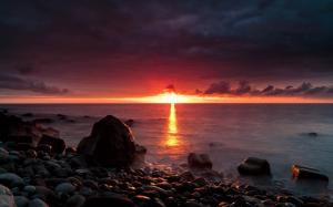 Sunset Ocean Beach Clouds Rocks Stones HD wallpaper thumb