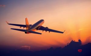 The plane flying at sunset, airliner photography wallpaper thumb