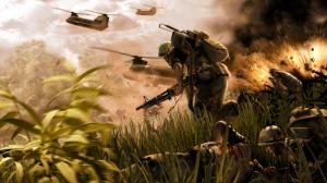 Vietnam Grass Soldiers Helicopters Explosion HD wallpaper thumb