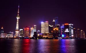 China, Shanghai, night city, metropolis, lights, skyscrapers, river wallpaper thumb