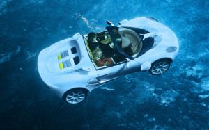 White sports car sink into the sea wallpaper thumb