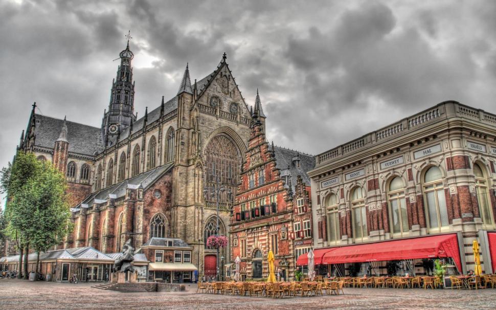Cathedral In Town Square Hdr wallpaper,cobblestones HD wallpaper,cathedral HD wallpaper,restaurant HD wallpaper,animals HD wallpaper,1920x1200 wallpaper