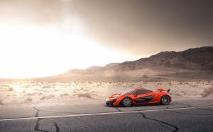 McLaren P1 orange supercar, road, desert, sun wallpaper thumb
