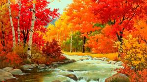 Autumn River Painting  Download wallpaper thumb