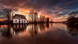 House, river, water reflection, dusk, Netherlands wallpaper thumb
