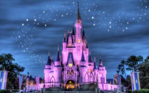 Disneyland, castle, night, lights, stars, purple style wallpaper thumb