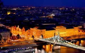 Budapest, Hungary, Freedom Bridge, river, Danube, lights, buildings, night wallpaper thumb