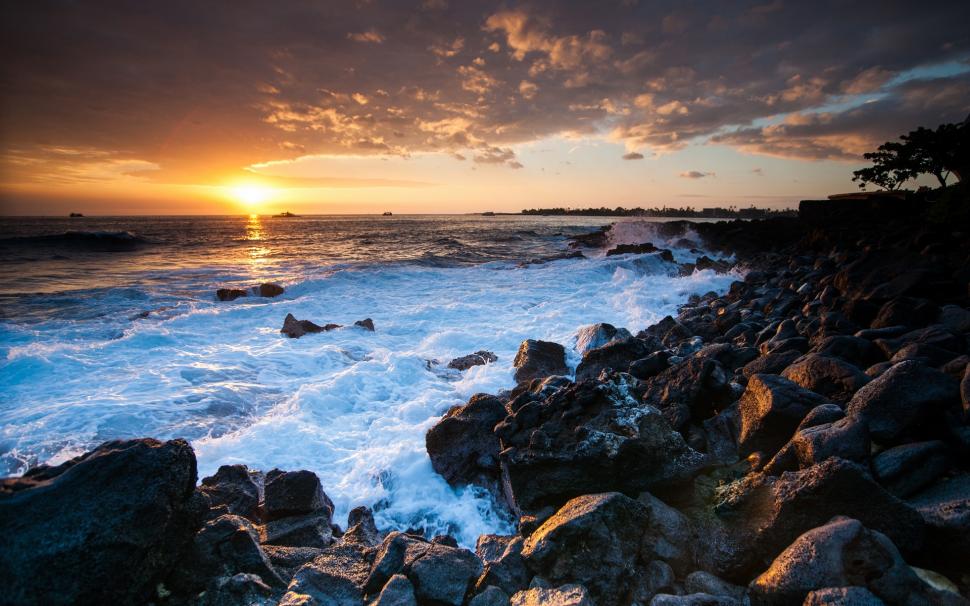 Hawaii ocean sunset, rocks, coast wallpaper,Hawaii HD wallpaper,Ocean HD wallpaper,Sunset HD wallpaper,Rocks HD wallpaper,Coast HD wallpaper,1920x1200 wallpaper