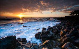Hawaii ocean sunset, rocks, coast wallpaper thumb