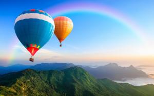 Hot air balloon, rainbow, hills wallpaper thumb