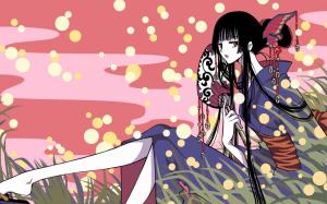 Anime girl sitting on the grass wallpaper thumb