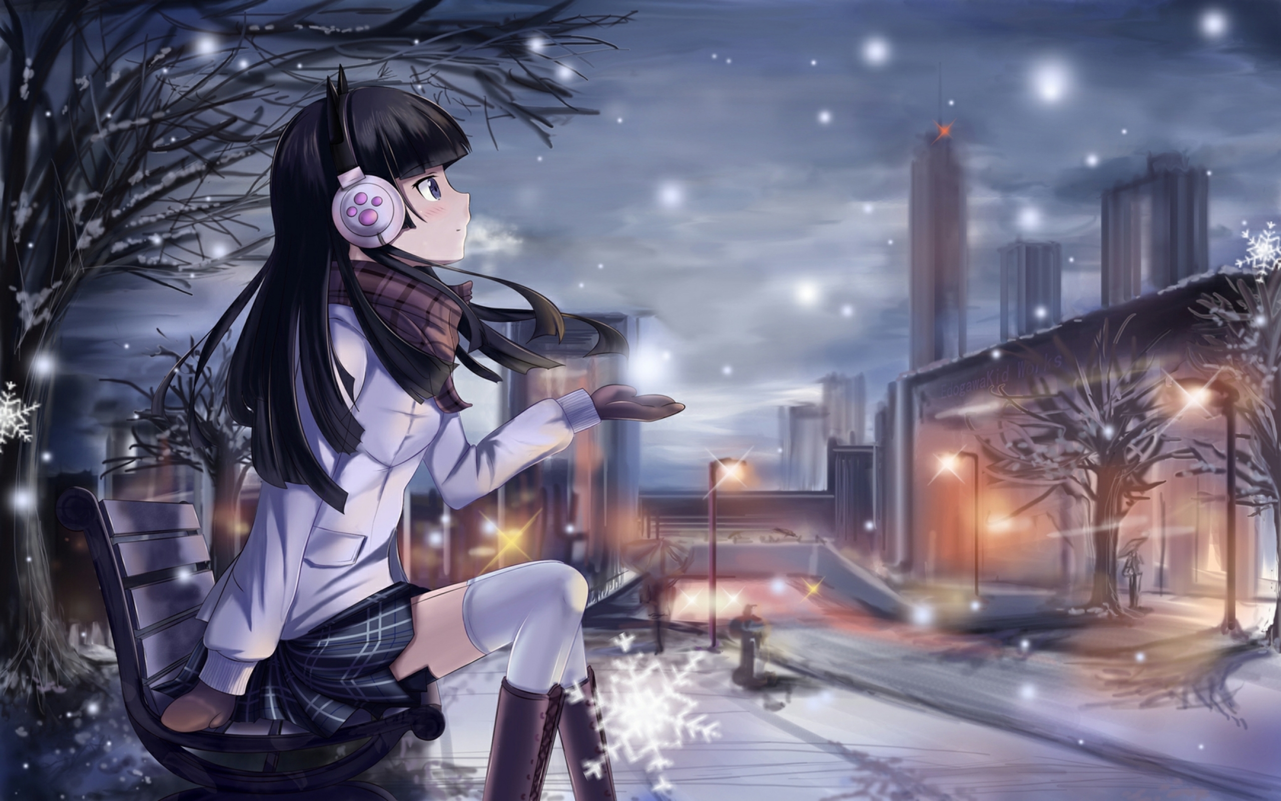 Anime Girl, Sitting, Bench, Winter, Snowy wallpaper | anime | Wallpaper  Better