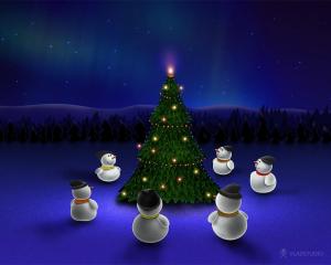 new year, christmas, snowmen, stars, night, fur-tree wallpaper thumb