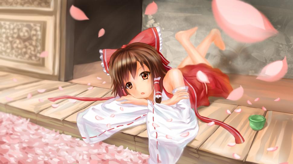 Sakura petals, bow anime girl, want to sleep wallpaper,Sakura HD wallpaper,Petals HD wallpaper,Bow HD wallpaper,Anime HD wallpaper,Girl HD wallpaper,Sleep HD wallpaper,1920x1080 wallpaper