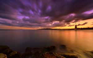 Sunset Ocean Clouds Purple HD wallpaper thumb
