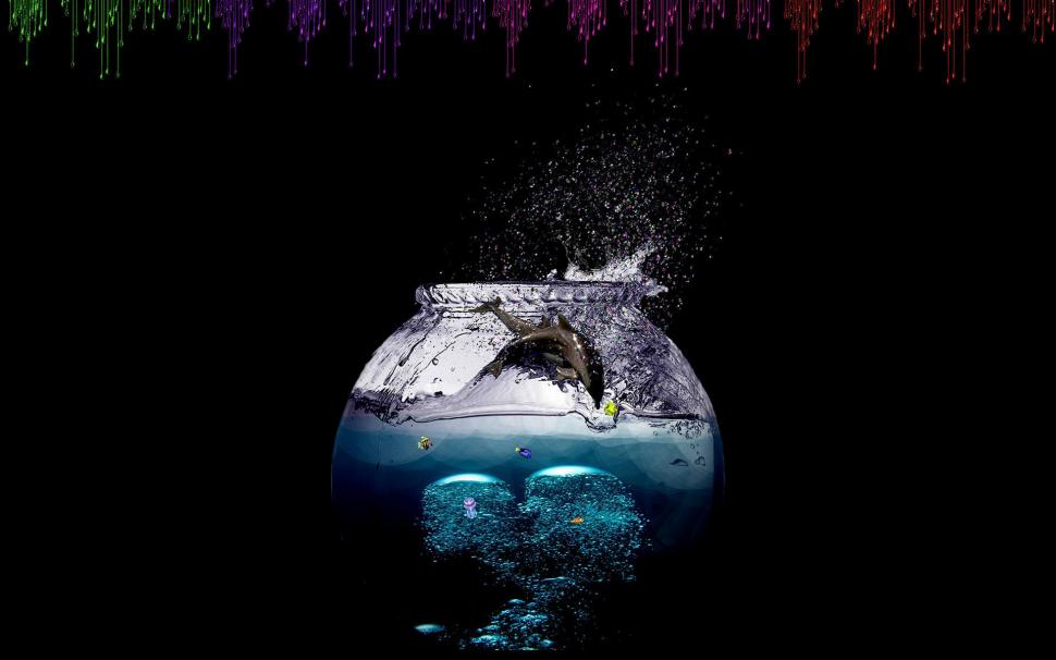 Dolphin in the bowl wallpaper,digital art HD wallpaper,1920x1200 HD wallpaper,bowl HD wallpaper,dolphin HD wallpaper,1920x1200 wallpaper