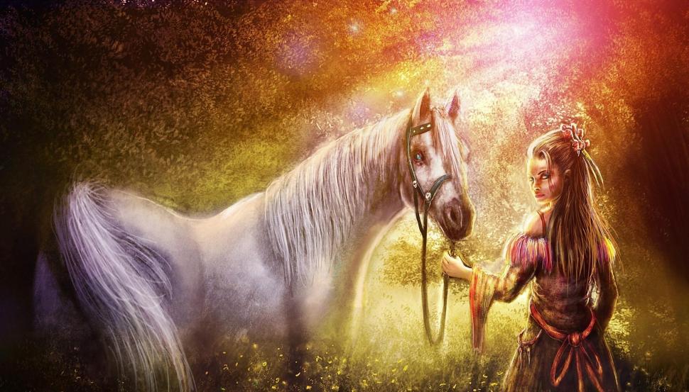 Girl Her Horse wallpaper,and her horse HD wallpaper,girl HD wallpaper,white horse HD wallpaper,fantasy HD wallpaper,3d & abstract HD wallpaper,1920x1095 wallpaper