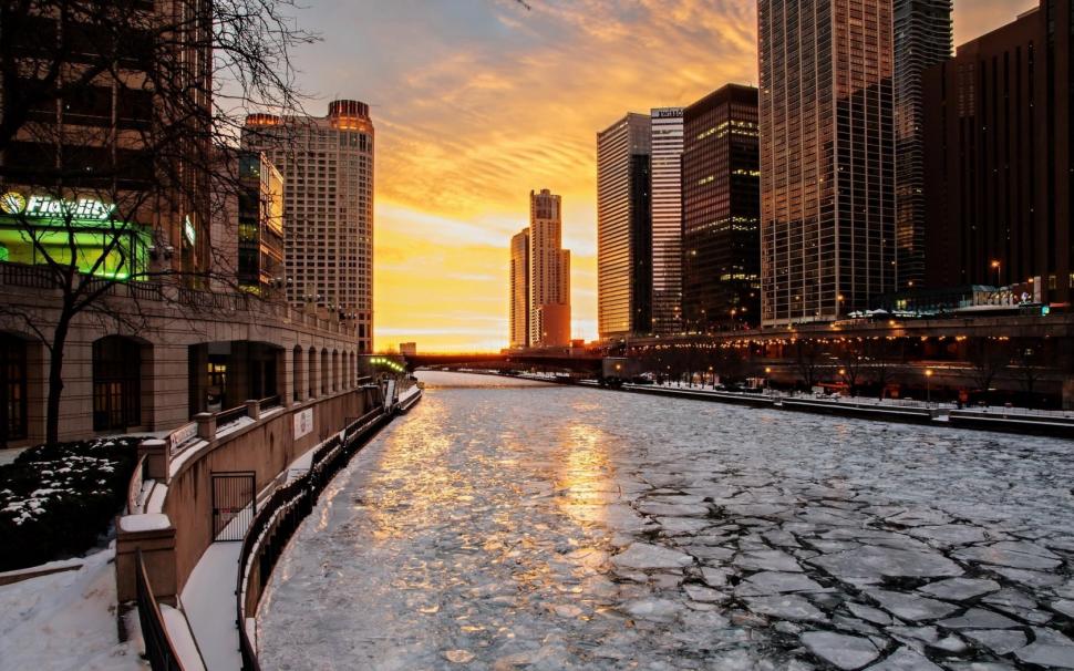 Chicago, America, United States wallpaper,water wallpaper,snow wallpaper,ice wallpaper,Chicago wallpaper,city wallpaper,winter wallpaper,America wallpaper,United States wallpaper,sunset wallpaper,skyscrapers wallpaper,1680x1050 wallpaper