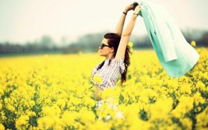 Girl with Scarf In Yellow Flower Field wallpaper thumb