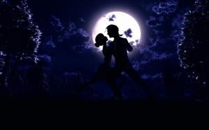 Moon, night, pair, dance, love, silhouette, art pictures wallpaper thumb
