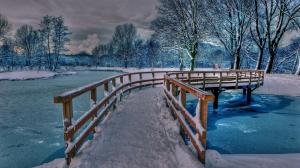 Wonderful Footbridge In Winter Hdr wallpaper thumb