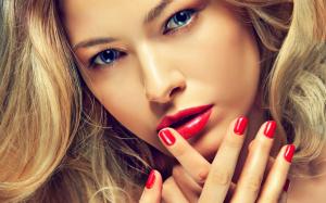 Blonde with matching manicure and lipstick wallpaper thumb
