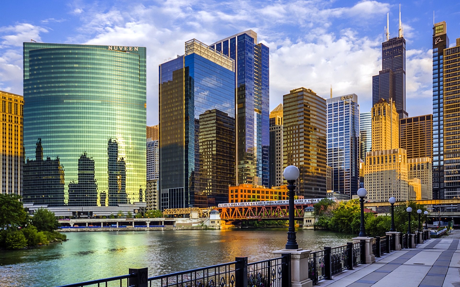 Chicago Illinois Usa River Bridge Skyscrapers Wallpaper Travel