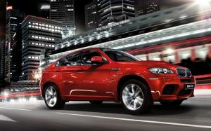 BMW X6 red SUV, night, speed, city wallpaper thumb