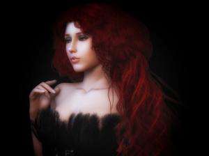 Beautiful rendering girl, red hair, curls, dress, feathers wallpaper thumb