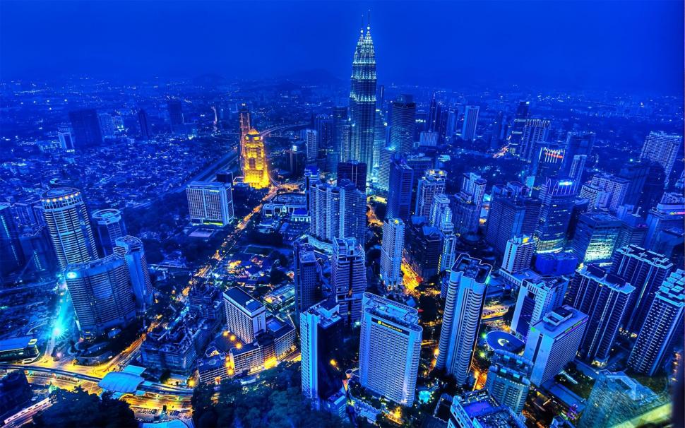 Amazing Kuala Lumpur In Blue Hdr wallpaper,city HD wallpaper,night HD wallpaper,skyscrapers HD wallpaper,lights HD wallpaper,blue HD wallpaper,nature & landscapes HD wallpaper,1920x1200 wallpaper