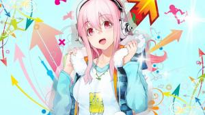Anime girl listening to music wallpaper thumb