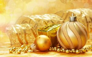 new year, christmas, spheres, gold, gifts wallpaper thumb