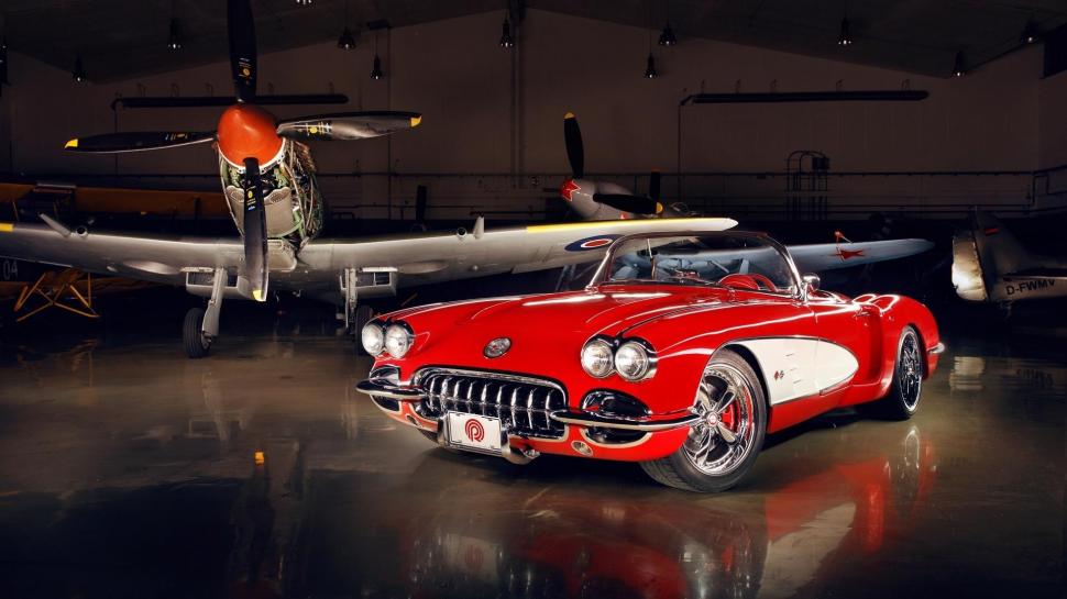 1962 Chevrolet Corvette With A P51 Mustang Fighter wallpaper,picture HD wallpaper,chevrolet HD wallpaper,2012 HD wallpaper,plane HD wallpaper,cars HD wallpaper,1920x1080 wallpaper