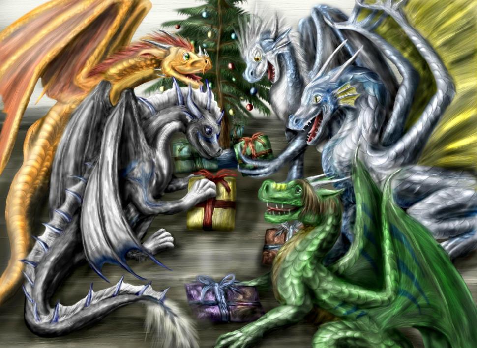 A Dragon's Christmas wallpaper,dragon HD wallpaper,fantasy HD wallpaper,christmas HD wallpaper,tree HD wallpaper,prestents HD wallpaper,3d & abstract HD wallpaper,2000x1460 wallpaper