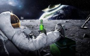 Earth, Moon, Humor, Digital Art, Space, Spaceman, Drink wallpaper thumb