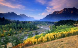 Nature, Landscape, River, Fall, Mountain, Mist, Sunset, Trees, Shrubs wallpaper thumb