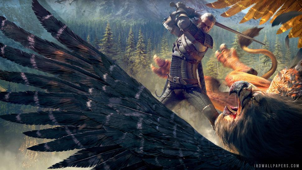 Witcher and Griffin wallpaper,witcher HD wallpaper,griffin HD wallpaper,1920x1080 wallpaper