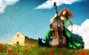 Cello girl on the grass wallpaper thumb