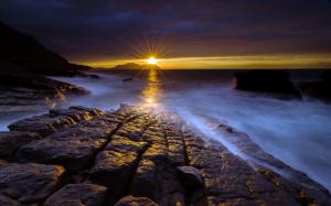 Sunset Sunlight Ocean Rocks Stones HD wallpaper thumb