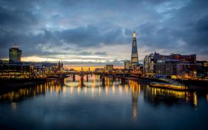 London, England, Southwark Bridge, Thames, skyscraper, lights, evening wallpaper thumb