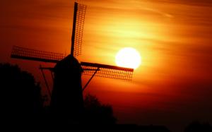Windmill Sunlight Orange Silhouette Sunset HD wallpaper thumb